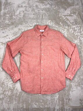 Uniqlo Men's Button Down Shirt 100% Linen Long Sleeve Pink - Size Medium